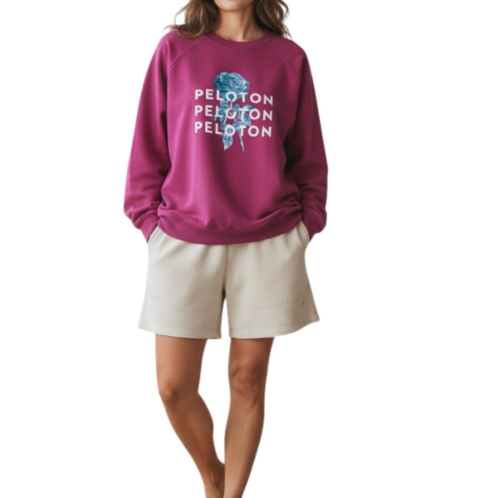 PELOTON Everyday Oversized Cotton Crewneck Sweatshirt Sz M Pink Rose Made In USA